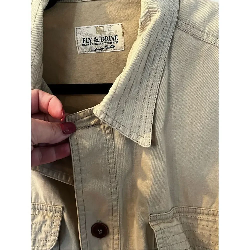 Fly & Drive Tan Button Up Utility Jacket Shacket Sz XL EUC